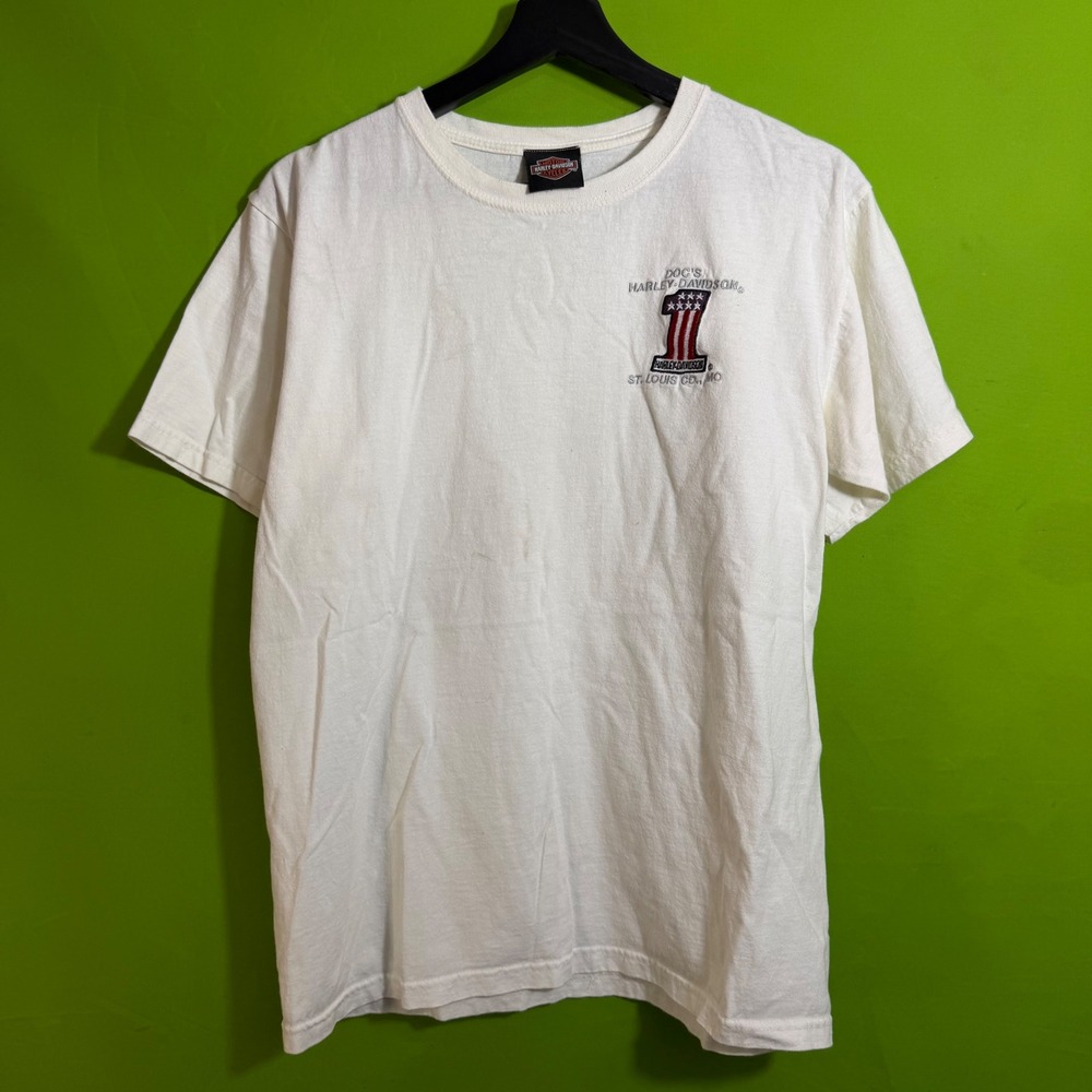 Harley Davidson Mens T-Shirt White Doc's St. Louis Embroidered Logo Size M